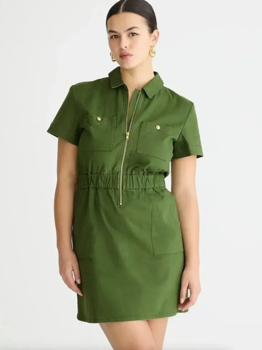2/$30 J. Crew Zip-Front Chino Dress Forest Green 12 #A3367